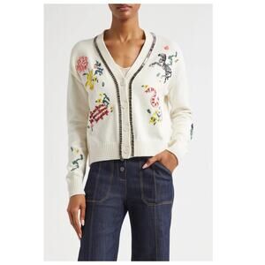 Cinq à Sept Nyla Patch Embroidered Cardigan Size XL
